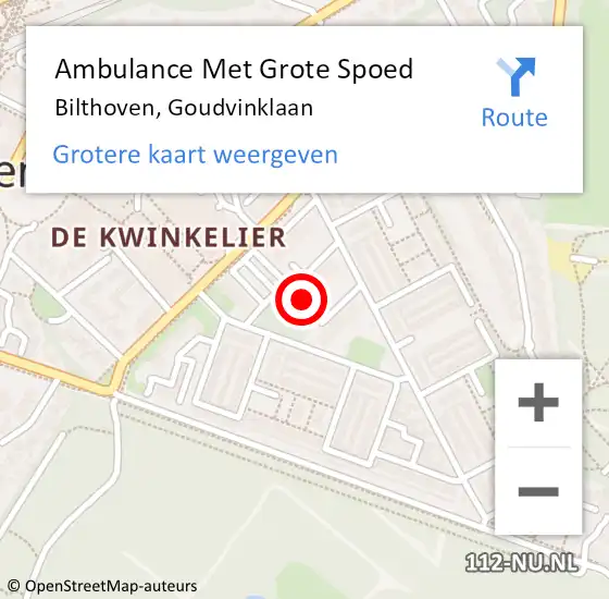 Locatie op kaart van de 112 melding: Ambulance Met Grote Spoed Naar Bilthoven, Goudvinklaan op 12 juli 2017 23:45