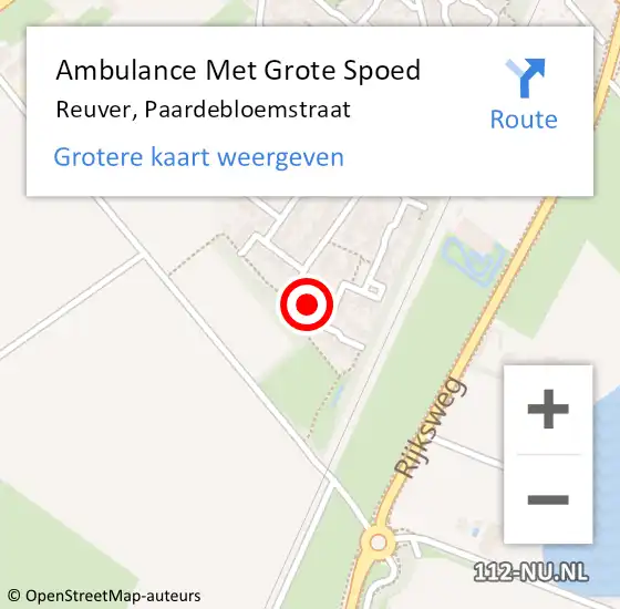 Locatie op kaart van de 112 melding: Ambulance Met Grote Spoed Naar Reuver, Paardebloemstraat op 13 juli 2017 03:25