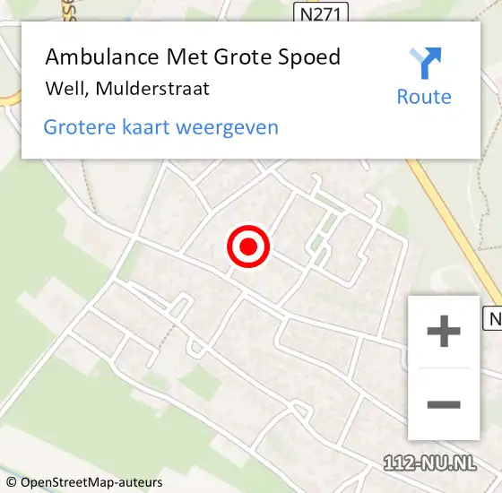 Locatie op kaart van de 112 melding: Ambulance Met Grote Spoed Naar Well, Mulderstraat op 13 juli 2017 04:09