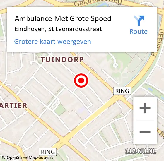 Locatie op kaart van de 112 melding: Ambulance Met Grote Spoed Naar Eindhoven, St Leonardusstraat op 13 juli 2017 08:14