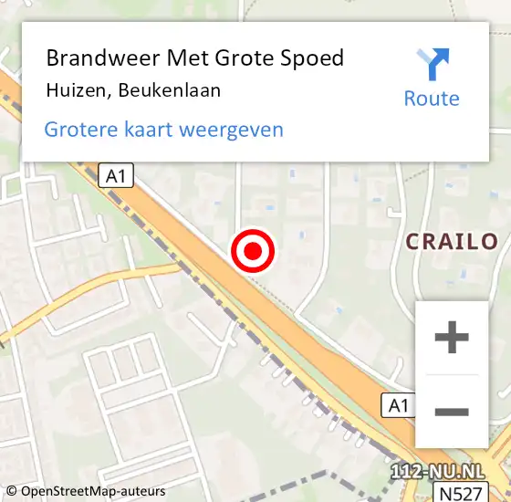 Locatie op kaart van de 112 melding: Brandweer Met Grote Spoed Naar Huizen, Beukenlaan op 13 juli 2017 09:13