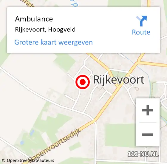 Locatie op kaart van de 112 melding: Ambulance Rijkevoort, Hoogveld op 13 juli 2017 09:45