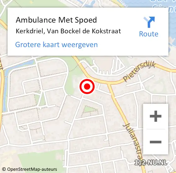 Locatie op kaart van de 112 melding: Ambulance Met Spoed Naar Kerkdriel, Van Bockel de Kokstraat op 13 juli 2017 10:15