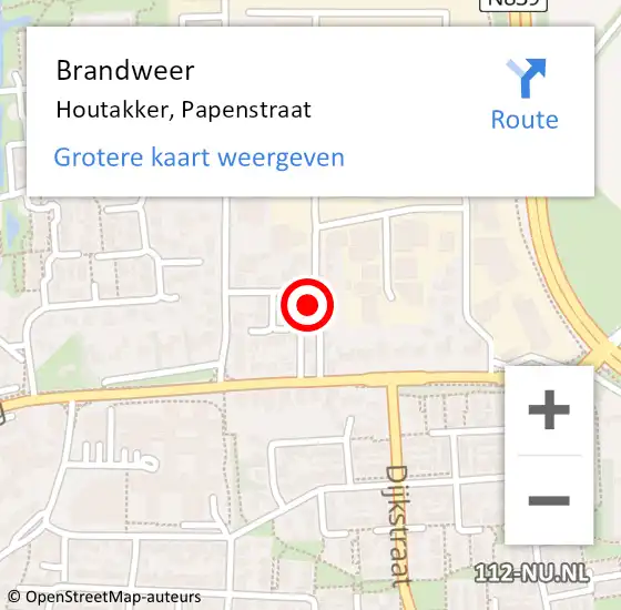 Locatie op kaart van de 112 melding: Brandweer Houtakker, Papenstraat op 13 juli 2017 11:35