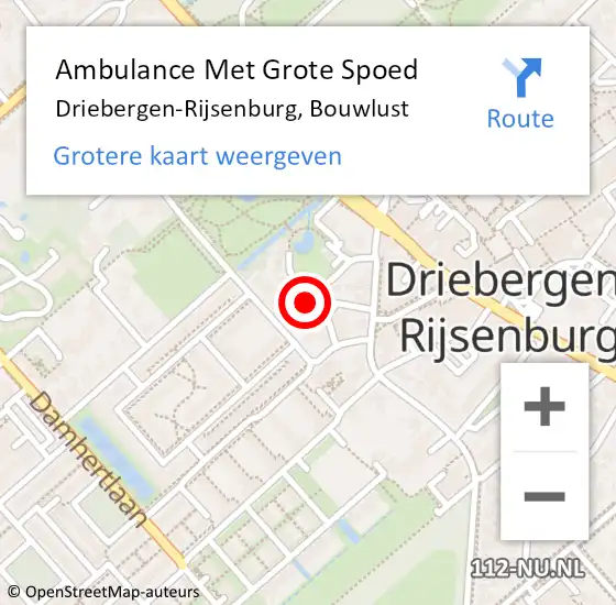 Locatie op kaart van de 112 melding: Ambulance Met Grote Spoed Naar Driebergen-Rijsenburg, Bouwlust op 13 juli 2017 12:14