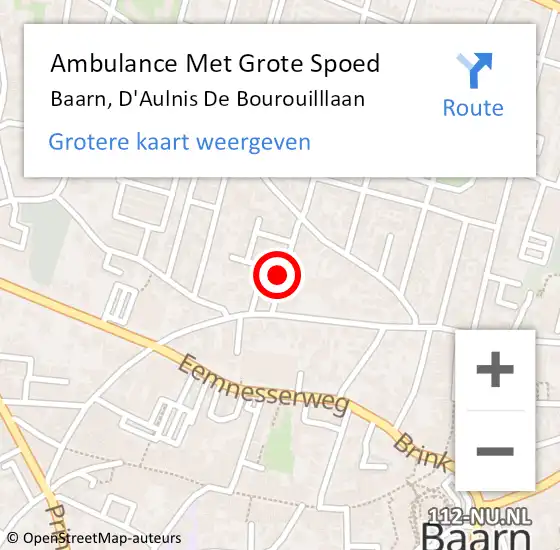 Locatie op kaart van de 112 melding: Ambulance Met Grote Spoed Naar Baarn, D'Aulnis De Bourouilllaan op 26 januari 2014 22:48