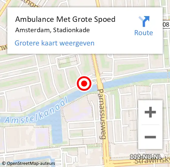 Locatie op kaart van de 112 melding: Ambulance Met Grote Spoed Naar Amsterdam, Stadionkade op 13 juli 2017 13:33
