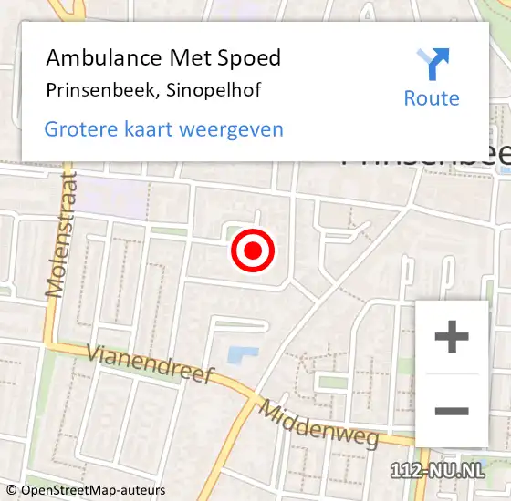 Locatie op kaart van de 112 melding: Ambulance Met Spoed Naar Prinsenbeek, Sinopelhof op 13 juli 2017 13:41