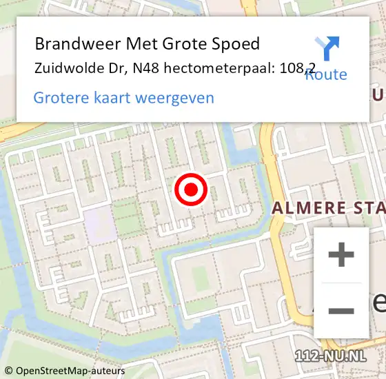 Locatie op kaart van de 112 melding: Brandweer Met Grote Spoed Naar Zuidwolde Dr, N48 hectometerpaal: 108,2 op 13 juli 2017 15:11