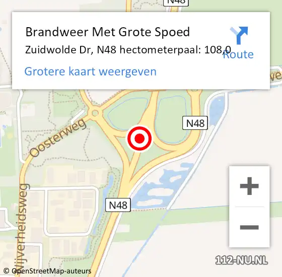 Locatie op kaart van de 112 melding: Brandweer Met Grote Spoed Naar Zuidwolde Dr, N48 hectometerpaal: 108,0 op 13 juli 2017 15:11