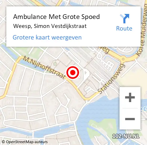 Locatie op kaart van de 112 melding: Ambulance Met Grote Spoed Naar Weesp, Simon Vestdijkstraat op 26 januari 2014 23:16