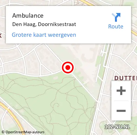 Locatie op kaart van de 112 melding: Ambulance Den Haag, Doorniksestraat op 13 juli 2017 15:42