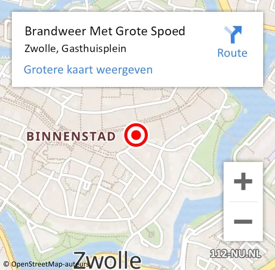 Locatie op kaart van de 112 melding: Brandweer Met Grote Spoed Naar Zwolle, Gasthuisplein op 13 juli 2017 17:16