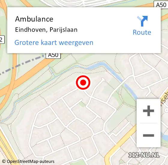 Locatie op kaart van de 112 melding: Ambulance Eindhoven, Parijslaan op 13 juli 2017 21:05