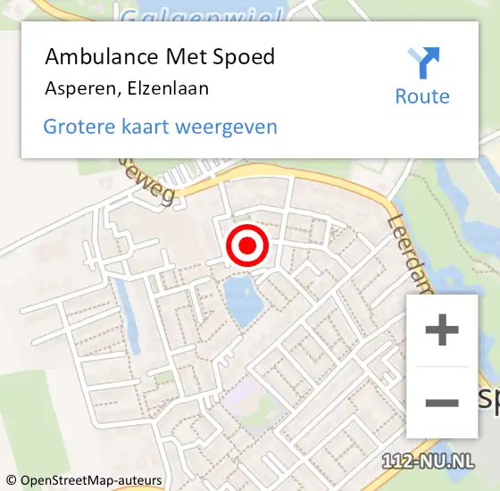 Locatie op kaart van de 112 melding: Ambulance Met Spoed Naar Asperen, Elzenlaan op 13 juli 2017 21:09