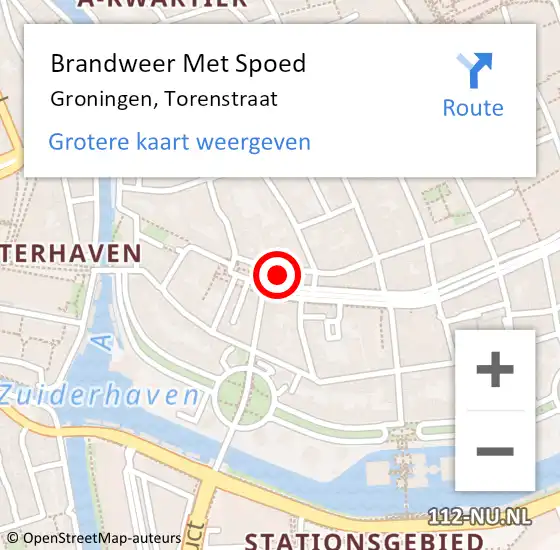 Locatie op kaart van de 112 melding: Brandweer Met Spoed Naar Groningen, Torenstraat op 13 juli 2017 21:35