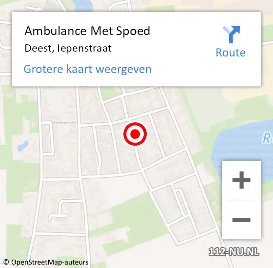 Locatie op kaart van de 112 melding: Ambulance Met Spoed Naar Deest, Iepenstraat op 13 juli 2017 22:36