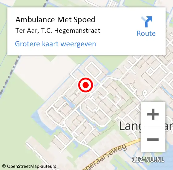 Locatie op kaart van de 112 melding: Ambulance Met Spoed Naar Ter Aar, T.C. Hegemanstraat op 13 juli 2017 22:43