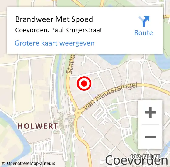 Locatie op kaart van de 112 melding: Brandweer Met Spoed Naar Coevorden, Paul Krugerstraat op 13 juli 2017 22:58