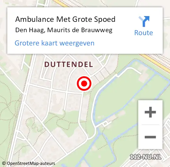 Locatie op kaart van de 112 melding: Ambulance Met Grote Spoed Naar Den Haag, Maurits de Brauwweg op 13 juli 2017 23:11