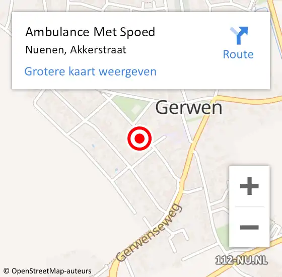 Locatie op kaart van de 112 melding: Ambulance Met Spoed Naar Nuenen, Akkerstraat op 14 juli 2017 03:02