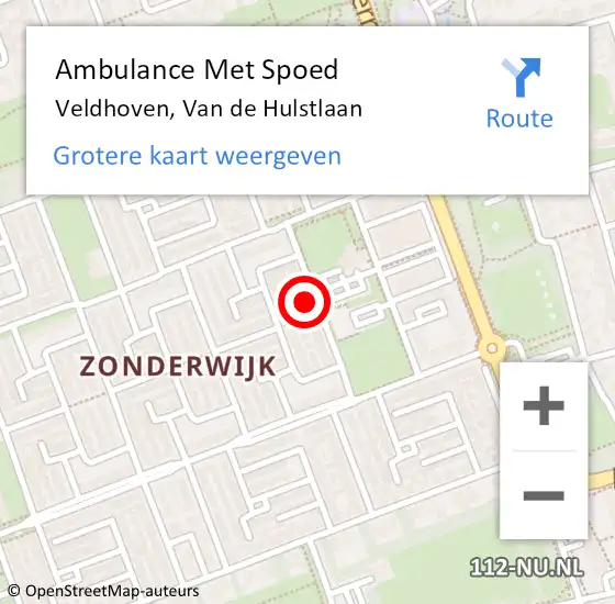 Locatie op kaart van de 112 melding: Ambulance Met Spoed Naar Veldhoven, Van de Hulstlaan op 14 juli 2017 05:01