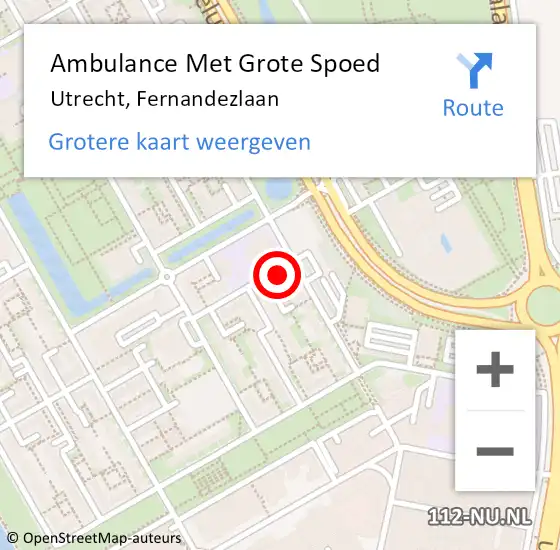 Locatie op kaart van de 112 melding: Ambulance Met Grote Spoed Naar Utrecht, Fernandezlaan op 14 juli 2017 08:04