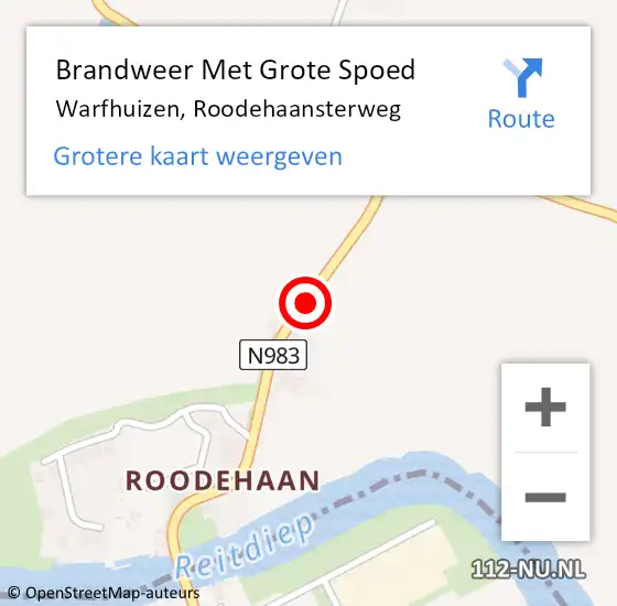 Locatie op kaart van de 112 melding: Brandweer Met Grote Spoed Naar Warfhuizen, Roodehaansterweg op 14 juli 2017 08:45
