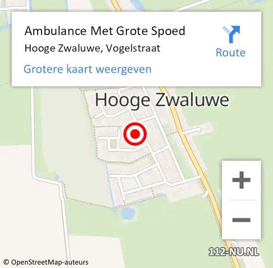 Locatie op kaart van de 112 melding: Ambulance Met Grote Spoed Naar Hooge Zwaluwe, Vogelstraat op 14 juli 2017 08:49