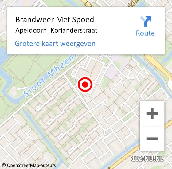 Locatie op kaart van de 112 melding: Brandweer Met Spoed Naar Apeldoorn, Korianderstraat op 14 juli 2017 08:51