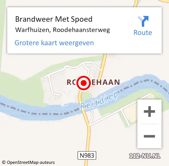 Locatie op kaart van de 112 melding: Brandweer Met Spoed Naar Warfhuizen, Roodehaansterweg op 14 juli 2017 09:26
