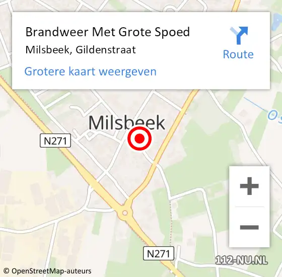 Locatie op kaart van de 112 melding: Brandweer Met Grote Spoed Naar Milsbeek, Gildenstraat op 14 juli 2017 09:28