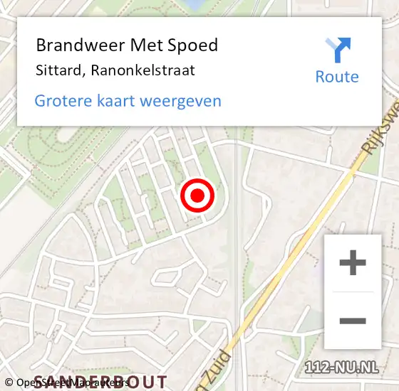 Locatie op kaart van de 112 melding: Brandweer Met Spoed Naar Sittard, Ranonkelstraat op 14 juli 2017 11:09