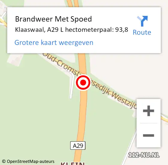 Locatie op kaart van de 112 melding: Brandweer Met Spoed Naar Klaaswaal, A29 R hectometerpaal: 95,2 op 14 juli 2017 11:48