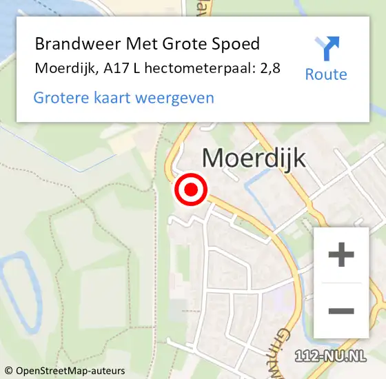 Locatie op kaart van de 112 melding: Brandweer Met Grote Spoed Naar Moerdijk, A17 L hectometerpaal: 2,8 op 14 juli 2017 11:55