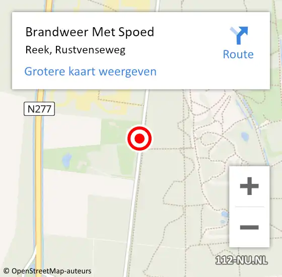 Locatie op kaart van de 112 melding: Brandweer Met Spoed Naar Reek, Rustvenseweg op 14 juli 2017 12:38