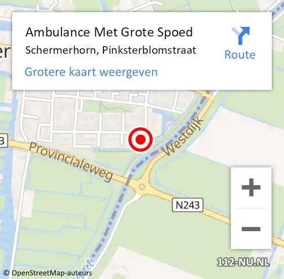 Locatie op kaart van de 112 melding: Ambulance Met Grote Spoed Naar Schermerhorn, Pinksterblomstraat op 14 juli 2017 14:04