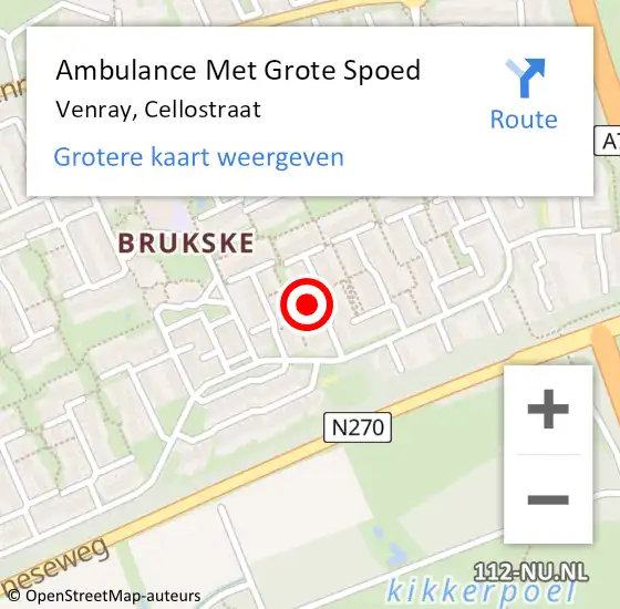 Locatie op kaart van de 112 melding: Ambulance Met Grote Spoed Naar Venray, Cellostraat op 14 juli 2017 14:21