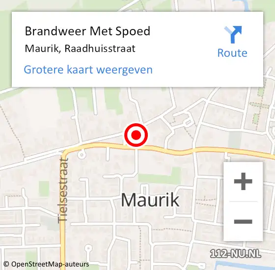 Locatie op kaart van de 112 melding: Brandweer Met Spoed Naar Maurik, Raadhuisstraat op 14 juli 2017 14:29