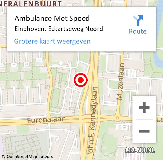 Locatie op kaart van de 112 melding: Ambulance Met Spoed Naar Eindhoven, Eckartseweg Noord op 14 juli 2017 14:30