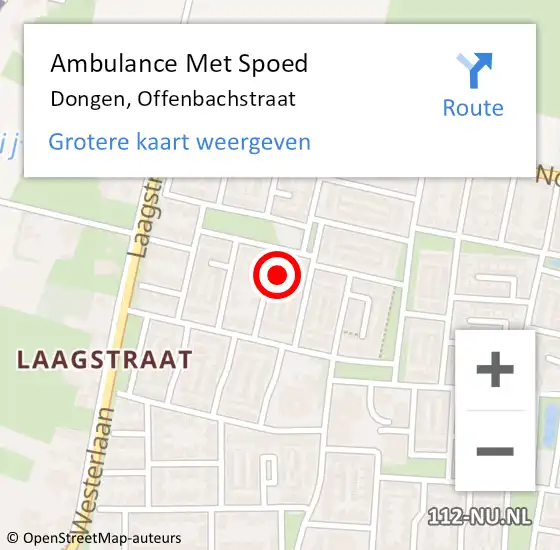 Locatie op kaart van de 112 melding: Ambulance Met Spoed Naar Dongen, Offenbachstraat op 14 juli 2017 17:07