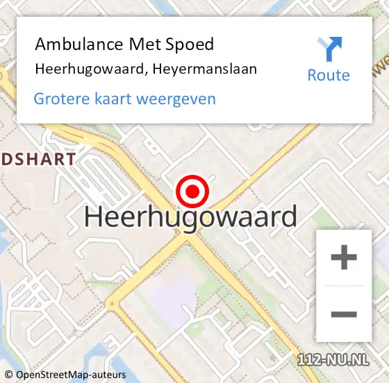 Locatie op kaart van de 112 melding: Ambulance Met Spoed Naar Heerhugowaard, Heyermanslaan op 14 juli 2017 17:08