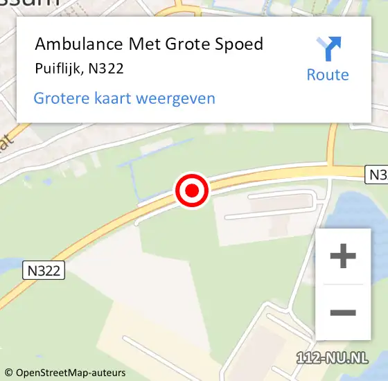 Locatie op kaart van de 112 melding: Ambulance Met Grote Spoed Naar Puiflijk, N322 op 14 juli 2017 19:12