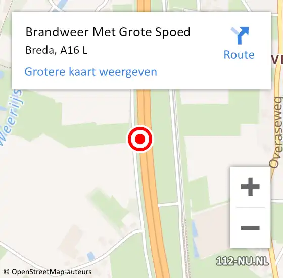 Locatie op kaart van de 112 melding: Brandweer Met Grote Spoed Naar Breda, A16 R hectometerpaal: 66,9 op 14 juli 2017 20:52