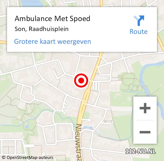 Locatie op kaart van de 112 melding: Ambulance Met Spoed Naar Son, Raadhuisplein op 14 juli 2017 21:01