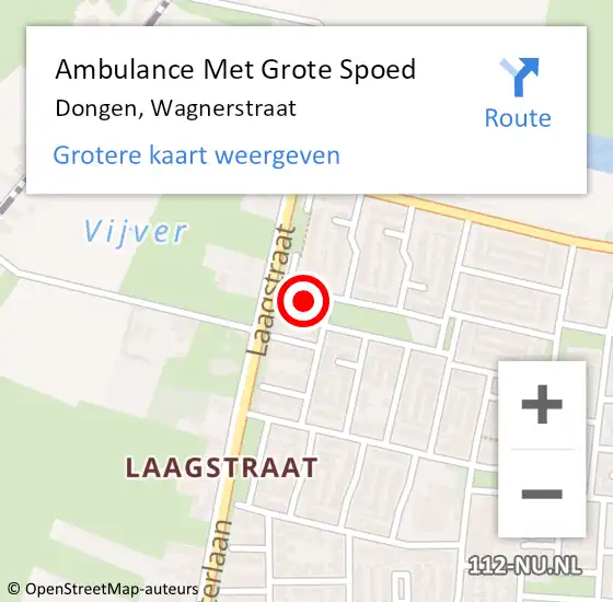 Locatie op kaart van de 112 melding: Ambulance Met Grote Spoed Naar Dongen, Wagnerstraat op 14 juli 2017 21:41