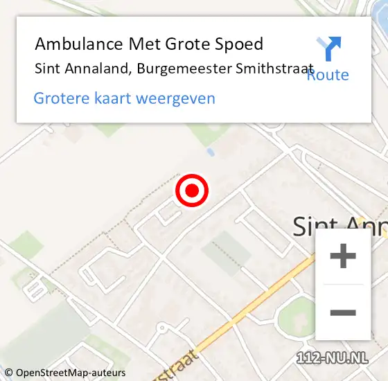 Locatie op kaart van de 112 melding: Ambulance Met Grote Spoed Naar Sint Annaland, Burgemeester Smithstraat op 14 juli 2017 21:46