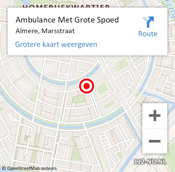 Locatie op kaart van de 112 melding: Ambulance Met Grote Spoed Naar Almere, Marsstraat op 14 juli 2017 22:42