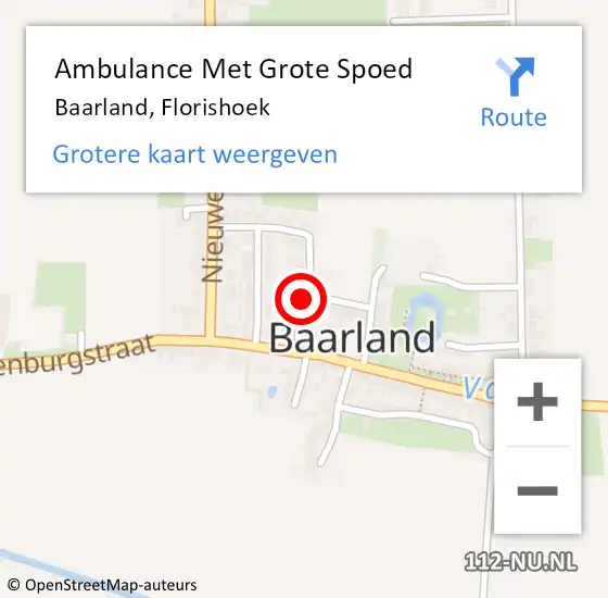 Locatie op kaart van de 112 melding: Ambulance Met Grote Spoed Naar Baarland, Florishoek op 14 juli 2017 23:00