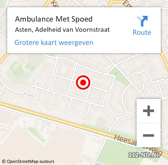 Locatie op kaart van de 112 melding: Ambulance Met Spoed Naar Asten, Adelheid van Voornstraat op 15 juli 2017 01:01